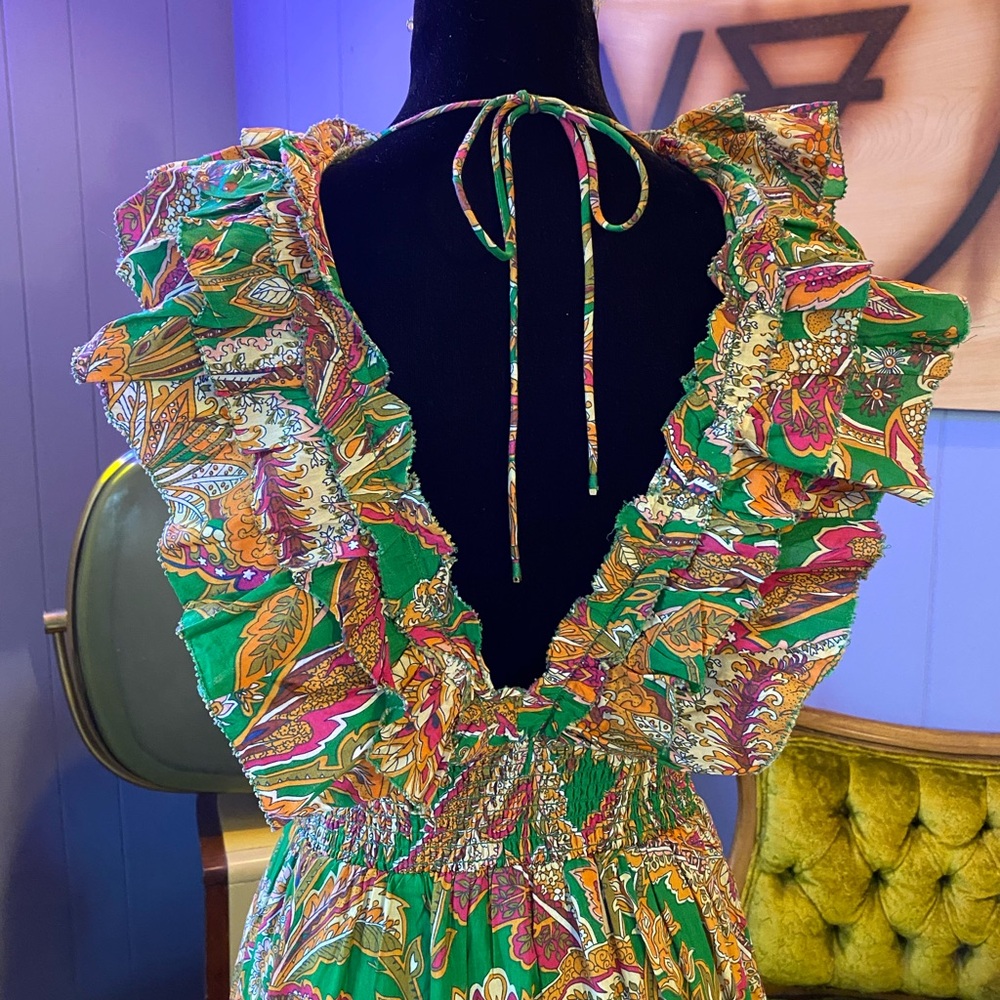 ❌SOLD🏷️House Of Harlow 1960 Boho Luxe Ruffled Floral Maxi Dress - Picture 7 of 11